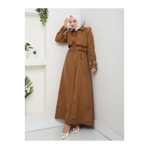 UZUN TRENCH 140 CM BOYUNDA TRENÇKOT KAHVE
