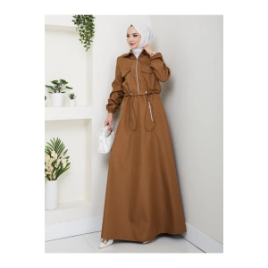 FERMUARLI CEPLİ TRENÇKOT ETEKLİ TAKIM TESETTÜR TAKIM KAHVE