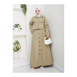 DÜĞMELİ DETAYLI CEPLİ TRENÇKOT ETEKLİ TAKIM TESETTÜR TAKIM MİNT