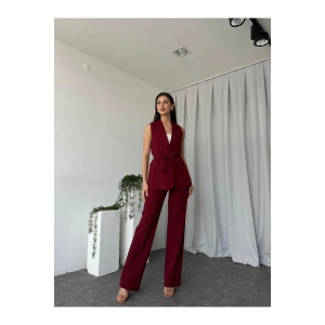 KADIN LEİLA YELEK PANTOLON TAKIM ASTARLİ KUŞAKLI