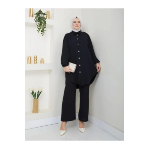 PİLİSELİ GÖMLEK TAKIM  TESETTÜR TAKIM SİYAH