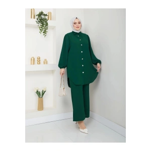 PİLİSELİ GÖMLEK TAKIM  TESETTÜR TAKIM ZÜMRÜT