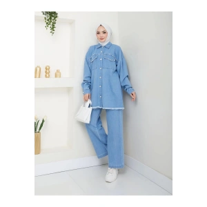 İNCİLİ KAPAKLİ CEP AÇIK KOT TESETTÜR TAKIM