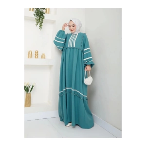 KADIN TESETTÜR DANTELLİ ŞERİT ELBİSE MİNT