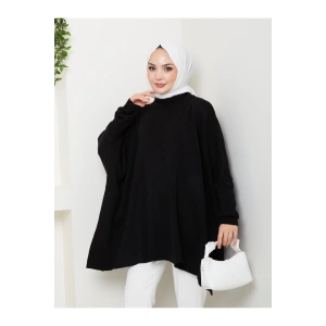 KADIN TESETTÜR TRİKO OVERSİZE KAZAK YANLARI YIRTMAÇLI SİYAH