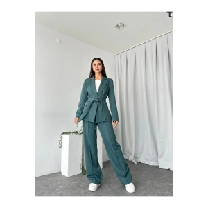 KADIN KUŞAKLI CEKET PANTALON TAKIM ASTARLI