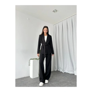 KADIN KUŞAKLI CEKET PANTALON TAKIM ASTARLI