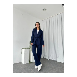 KADIN KUŞAKLI CEKET PANTALON TAKIM ASTARLI