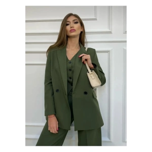 KADIN HAKİ BLAZER CEKET YELEK PANTOLON TAKIM ELBİSE 3LÜ