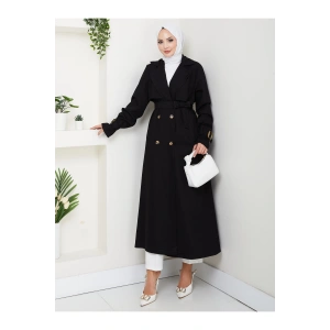 KADIN KRUVAZE YAKA DENİM TRENÇKOT UZUN 125 CM KOT KUMAŞ