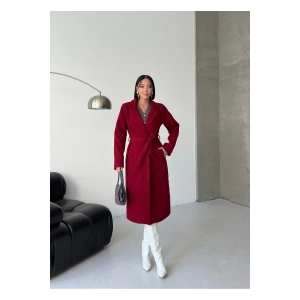 KADIN KUŞAKLI CEPLİ ASTARLI UZUN KAŞE KABAN [ TÜYLENMEZ ]