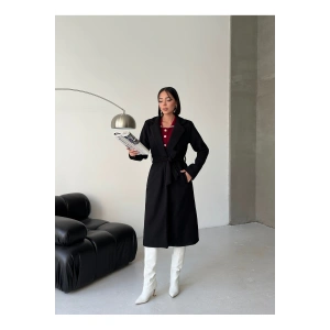 KADIN KUŞAKLI CEPLİ ASTARLI UZUN KAŞE KABAN [ TÜYLENMEZ ]