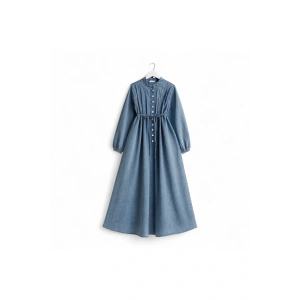 KADIN DRAPELI DÜĞMELI PİLİSELİ KOT ELBİSE