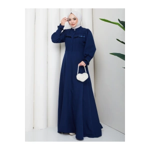 KADAN FIRFIR DETAYLI DERİ KEMERLİ TESETTÜR ELBİSE