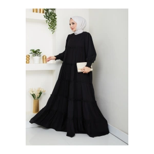 KATLI ELBİSE GİPELİ MANŞET KOLU TESETTÜR ELBİSE