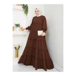 KATLI ELBİSE GİPELİ MANŞET KOLU TESETTÜR ELBİSE