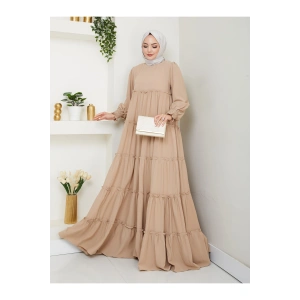 KATLI ELBİSE GİPELİ MANŞET KOLU TESETTÜR ELBİSE