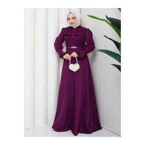 KADAN FIRFIR DETAYLI DERİ KEMERLİ TESETTÜR ELBİSE