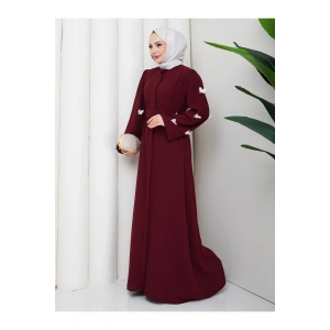 KOLU KELEBEK İŞLEMLİ ABAYA TESETTÜR GIYIM KADIN FERACE ELBISE