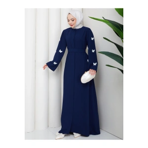 KOLU KELEBEK İŞLEMLİ ABAYA TESETTÜR GIYIM KADIN FERACE ELBISE