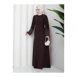 KOLU TAŞLİ ABAYA TESETTÜR GIYIM KADIN FERACE ELBISE