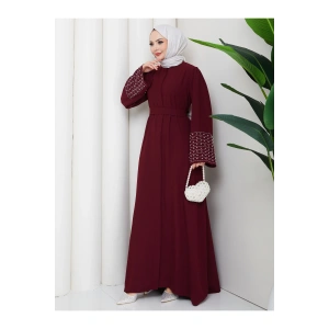 KOLU TAŞLİ ABAYA TESETTÜR GIYIM KADIN FERACE ELBISE