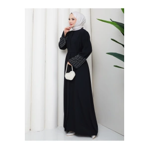 KOLU TAŞLİ ABAYA TESETTÜR GIYIM KADIN FERACE ELBISE