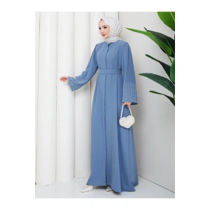 KOLU TAŞLİ ABAYA TESETTÜR GIYIM KADIN FERACE ELBISE