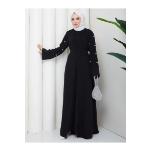 KADIN KOLU TAŞLİ İKİLİ ABİYE TAKIM TESETTÜR ELBİSE İKİ PARÇA