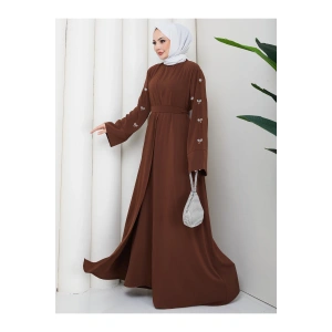 KADIN KOLU TAŞLİ İKİLİ ABİYE TAKIM TESETTÜR ELBİSE İKİ PARÇA