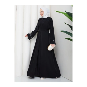 KADIN KOLU NAKŞLİ DETAYLİ İKİLİ ABİYE TESETTÜR ELBİSE İKİ PARÇA