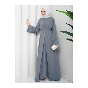 KADIN KOLU NAKŞLİ DETAYLİ İKİLİ ABİYE TESETTÜR ELBİSE İKİ PARÇA