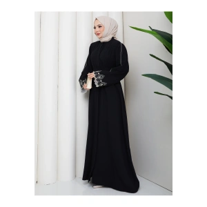 KADIN KOLU NAKİŞLİ ABAYA TESETTÜR GIYIM KADIN FERACE ELBISE