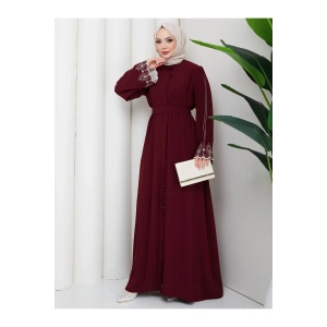 KADIN KOLU NAKİŞLİ ABAYA TESETTÜR GIYIM KADIN FERACE ELBISE