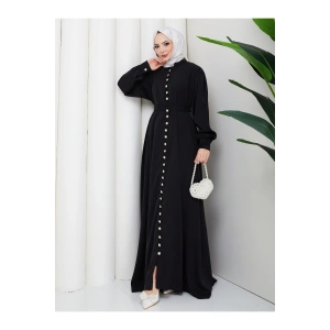 KADIN DÜĞMELE DETAYLI KEMERLİ ELBİSE TESETTÜR