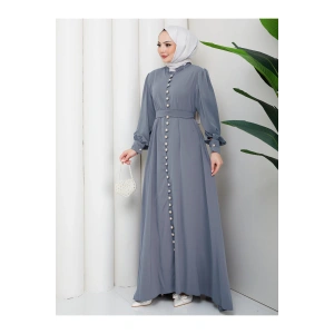 KADIN DÜĞMELE DETAYLI KEMERLİ ELBİSE TESETTÜR