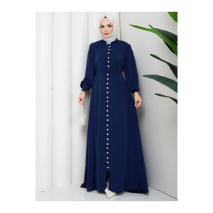 KADIN DÜĞMELE DETAYLI KEMERLİ ELBİSE TESETTÜR