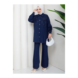 KADIN BONCUK DETAYLI PANTOLONLU KOT TAKIM