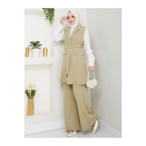 İNCİ TAŞLİ YELEK PANTOLON İKİLİ TAKIM 25088