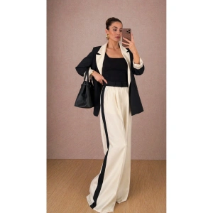 KADIN GARNİLİ BLAZER TAKIM BKREM PANTOLON PALAZZO CEKET