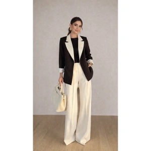 KADIN GARNİLİ BLAZER TAKIM BKREM PANTOLON PALAZZO CEKET
