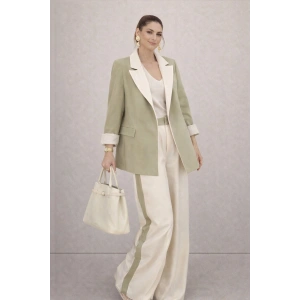 KADIN GARNİLİ BLAZER TAKIM BKREM PANTOLON PALAZZO CEKET