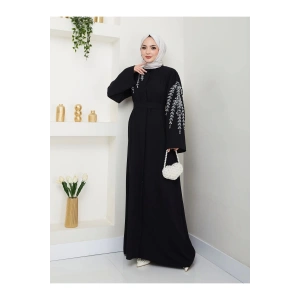 TAŞLİ ABAYA TESETTÜR GIYIM KADIN FERACE ELBISE SİYAH