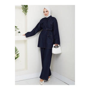 KADIN CEP DETAYLI KÜŞAKLI DENİM CEKET PANTALON TAKIM JEAN PREMİUM