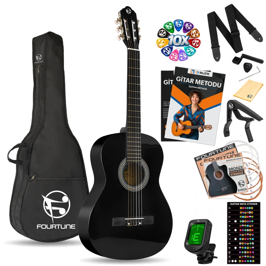 Fourtune Luca C-180BK Siyah Klasik Gitar Seti 4/4 Sap Ayarlı