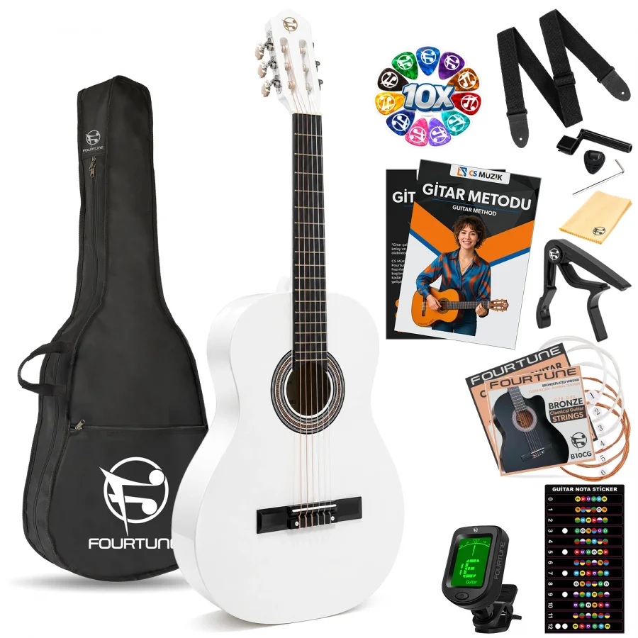 Fourtune Luca C-180WH Beyaz Klasik Gitar Seti 4/4 Sap Ayarlı