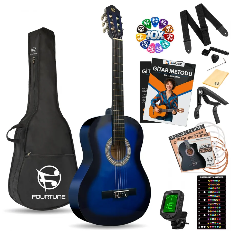Fourtune Luca C-180BL Mavi Klasik Gitar Seti 4/4 Sap Ayarlı