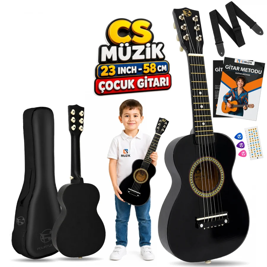 Fourtune Loki T-80BK 6 Telli Siyah Çocuk Gitarı Gerçek Ağaç