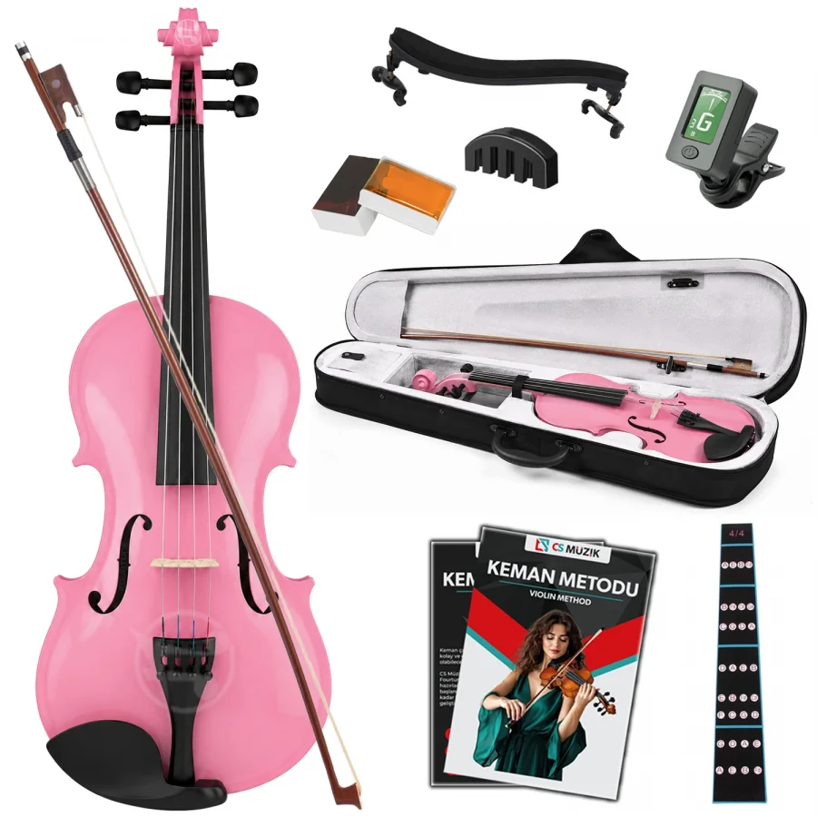 Fourtune Dante VL-200PK 4/4 Akustik Pembe Keman Seti (Tam Boy)