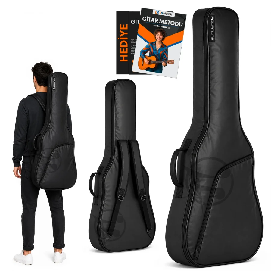 Fourtune Luca Siyah Klasik Gitar Kılıfı Kalın Taşıma Çantası (Eğitim Metodu Hediye)
